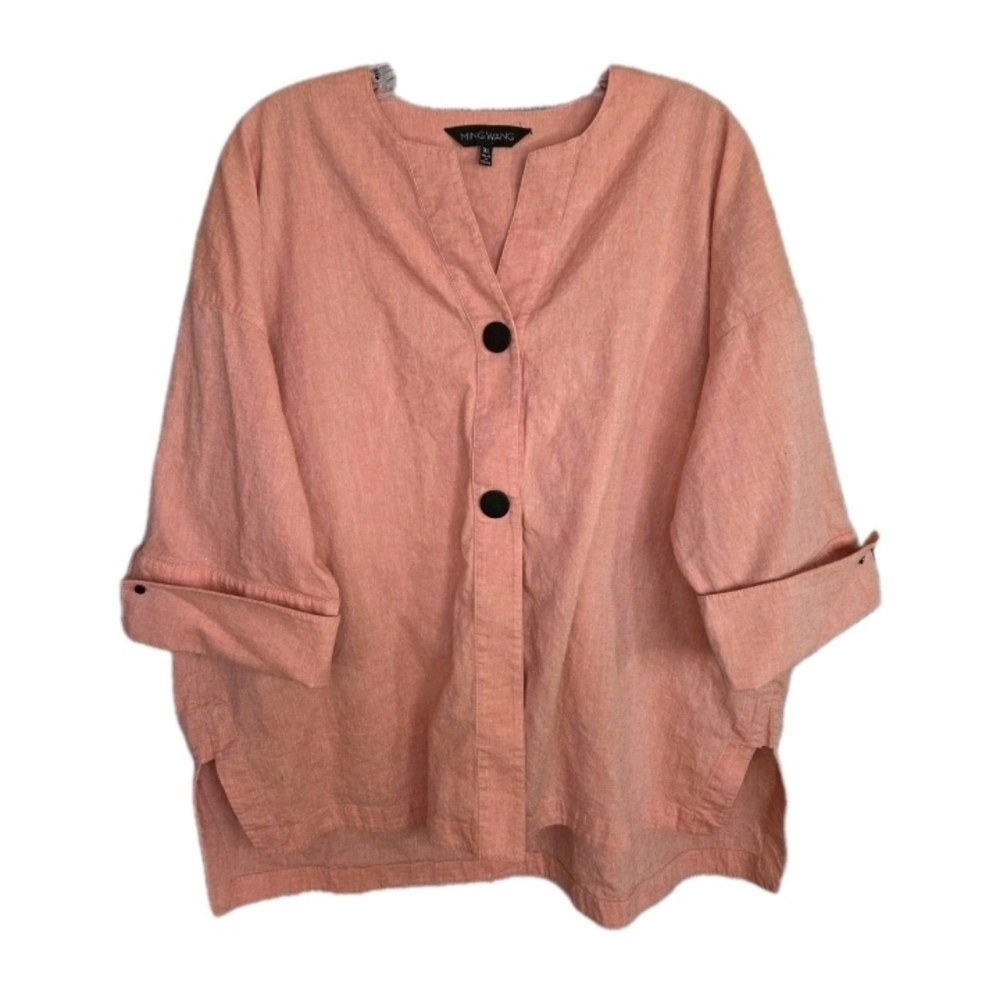 Ming Wang Relaxed Button Front Cotton Linen Jacket Women's Size XL Orange Burst